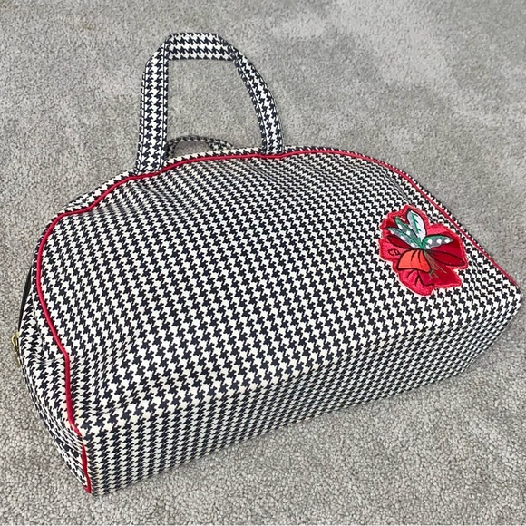 VTG Christian Dior Houndstooth Large Zip Top Handle Carry All Travel Makeup Bag - Picture 4 of 14